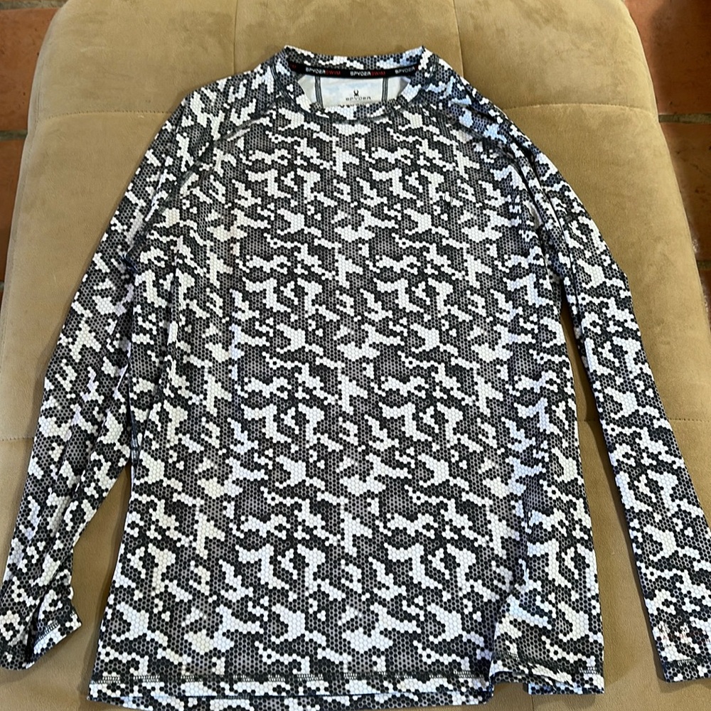 Men’s Spyder Rash Guard Long Sleeve Black White Camo Print Size Medium